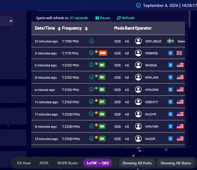 WRL Companion action bar running on the World Radio League spotting page